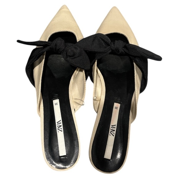 Zara Black and Cream Mules with Bow Detail - Picture 3 of 7